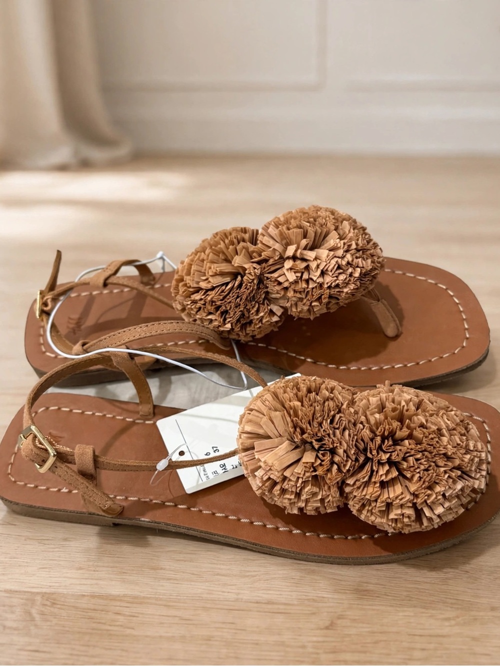 H&M Tan Pom-Pom Thong Sandals